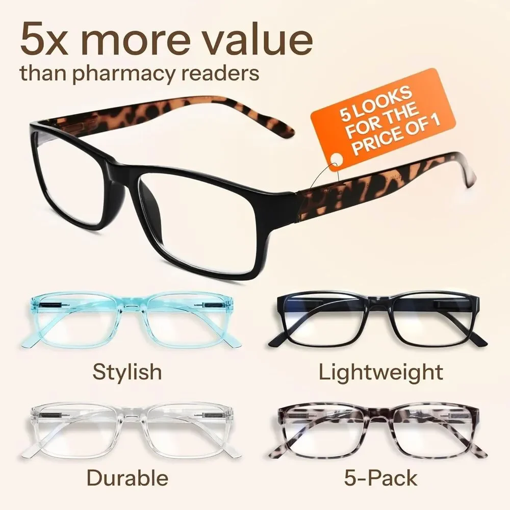 5 pack Reading Glasses with Blue Light Protection/ +2.00